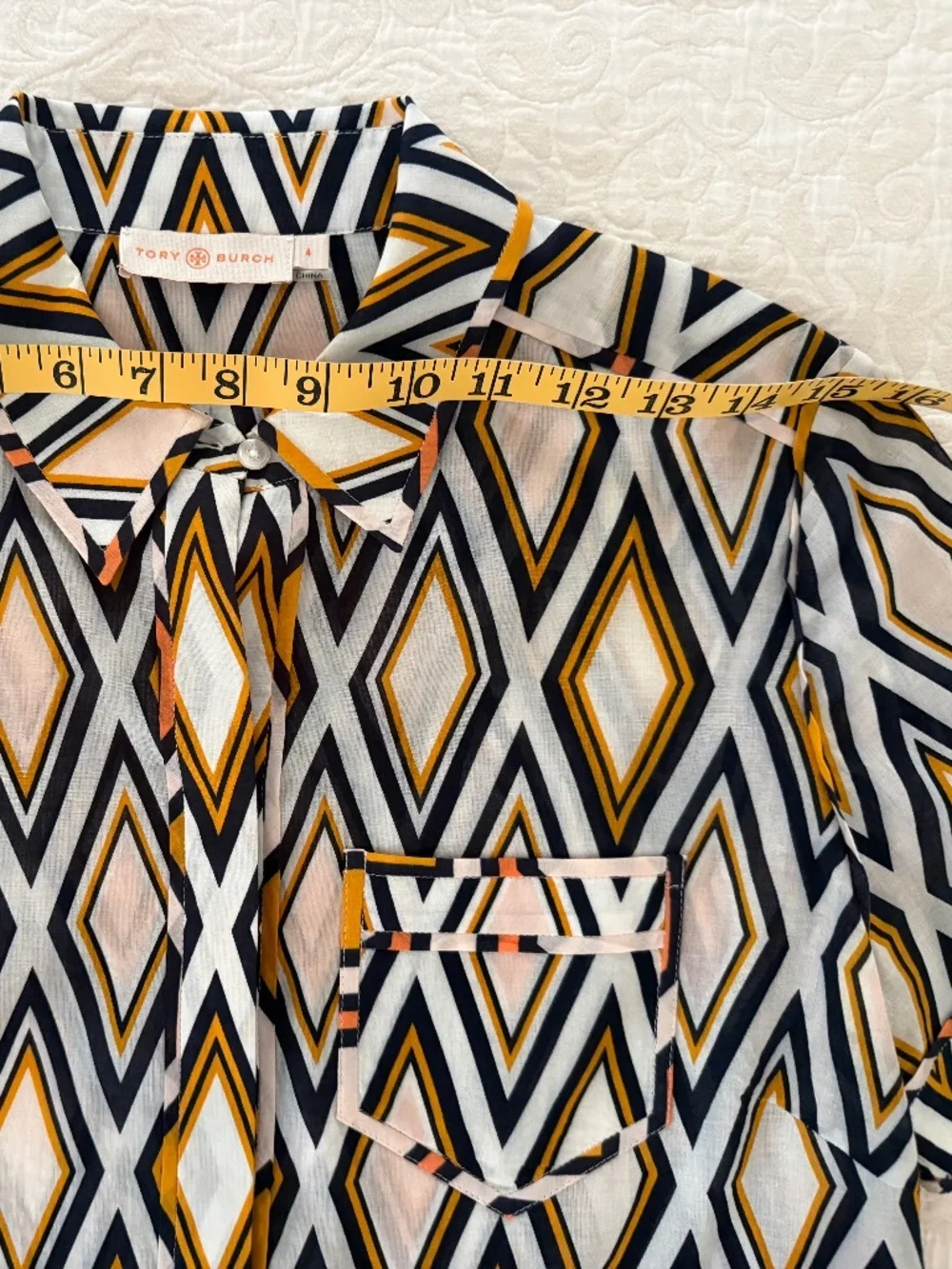 Tory Burch Short Sleeve Button Up Blouse, Size 4